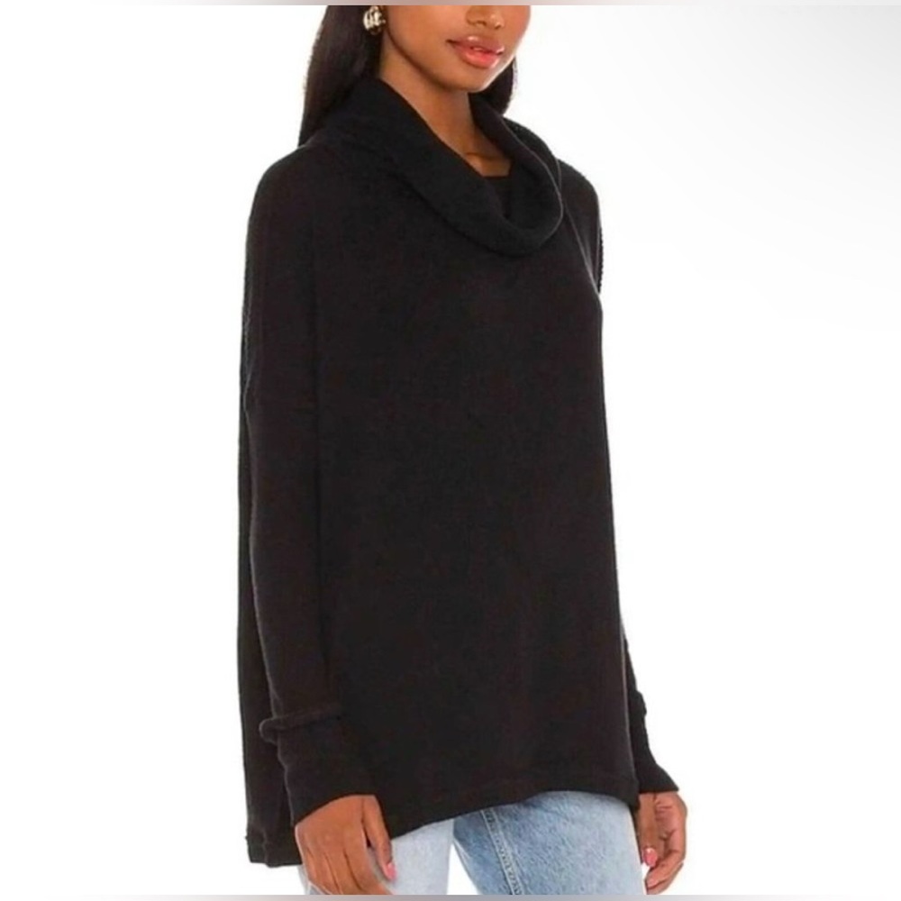 NWT Free People Juicy Long Sleeve Top Cowl Neck Thermal Oversized Open Back blac - Picture 6 of 11